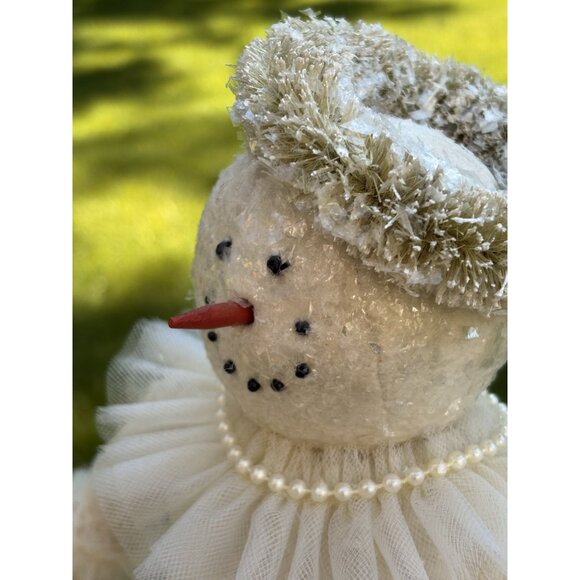 Bethany Lowe Snowman Christmas Snow Lady Tutu Pearls Holding Bell Garland 16” - Picture 6 of 13